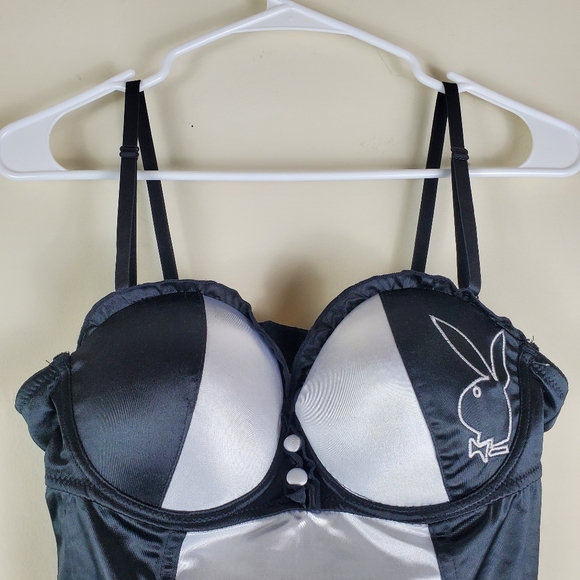 Playboy Intimates Bustier Corset Bra Black and White size Large Y2K - Picture 2 of 7